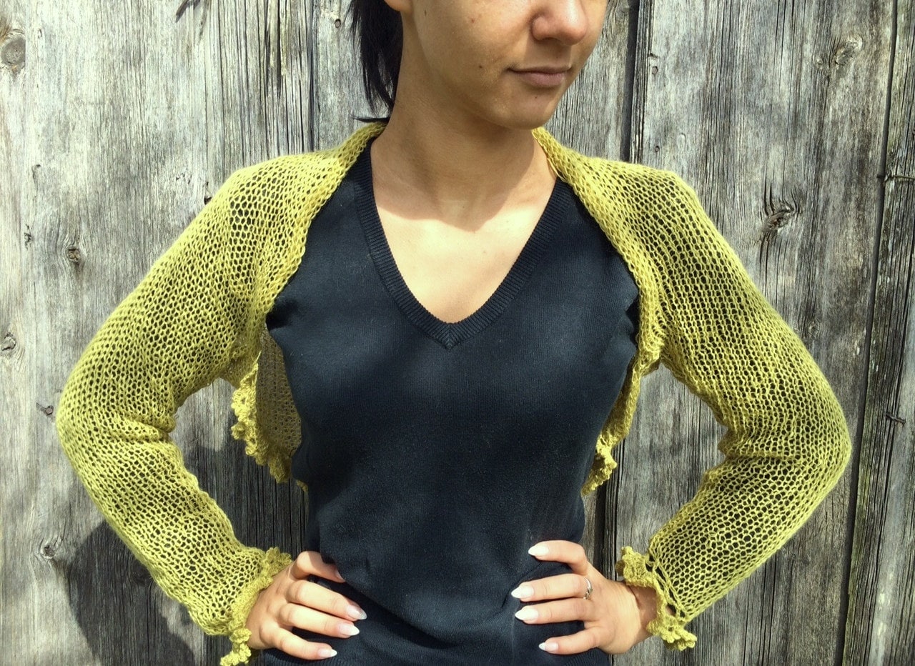 Shrugs Boleros WOMEN Bolero Knitted green Lace Jacket, bridal Jacket,bridal shrug, wedding bolero, wedding accessories,