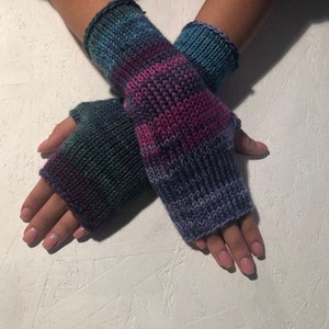 long Fingerless gloves women wrist warmers long arm warmers knit warm mittens winter rainbow gloves gift for her