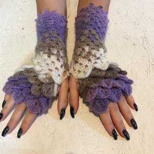 women gloves Fingerless crocodile stich dragon scale crochet women's Arm Warmers gift Accessory Ready to ship image 1