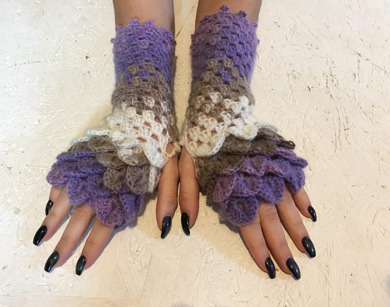 women gloves Fingerless crocodile stich dragon scale crochet women's Arm Warmers gift Accessory Ready to ship image 1