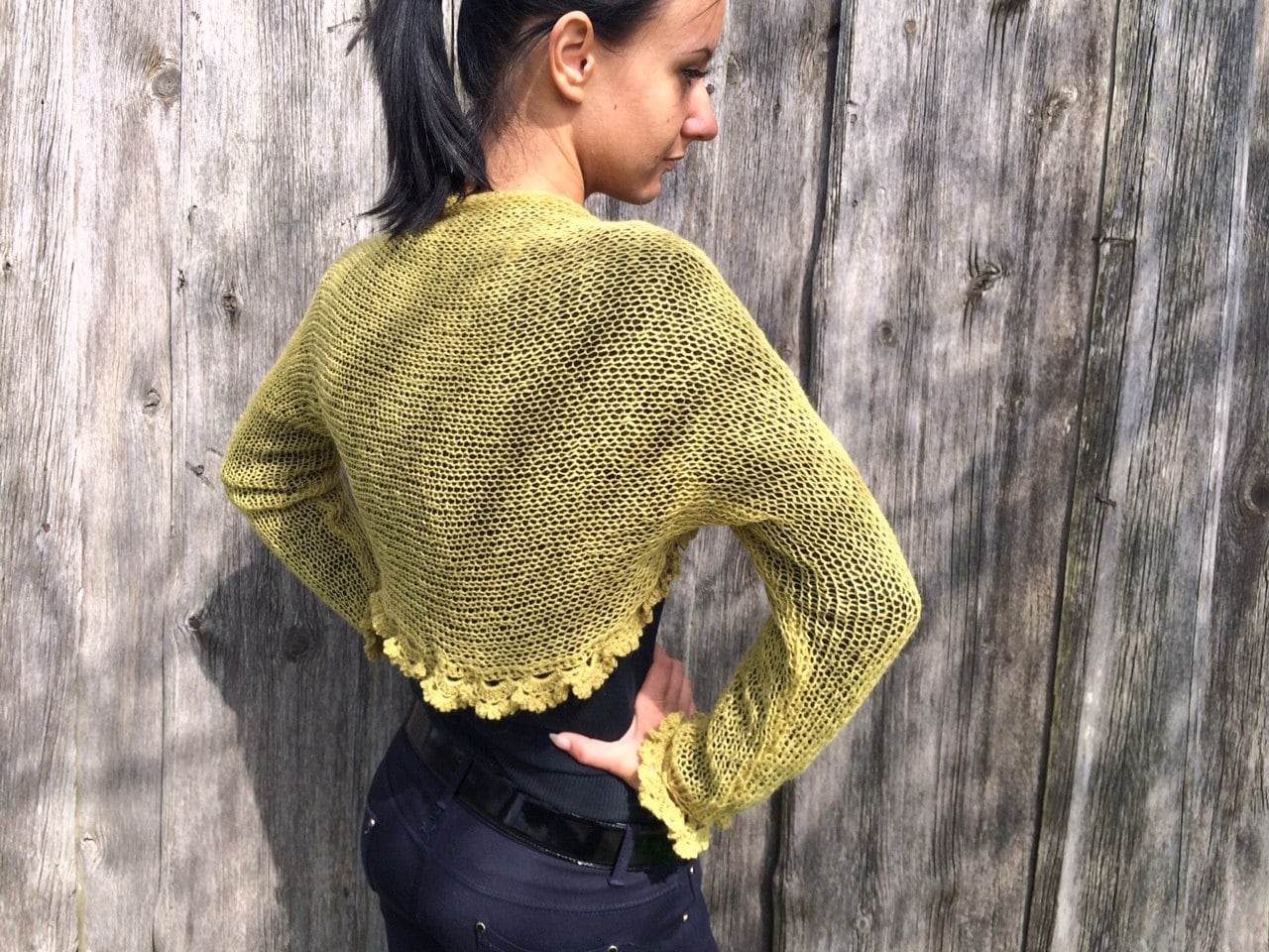 Shrugs Boleros Women Bolero Knitted green Lace Jacket, bridal…