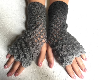 New cute  Fingerless  Gloves,  women fingerless, alpaca wool  women's gloves dragon scale,  women's Arm Warmers,  gift Accessory