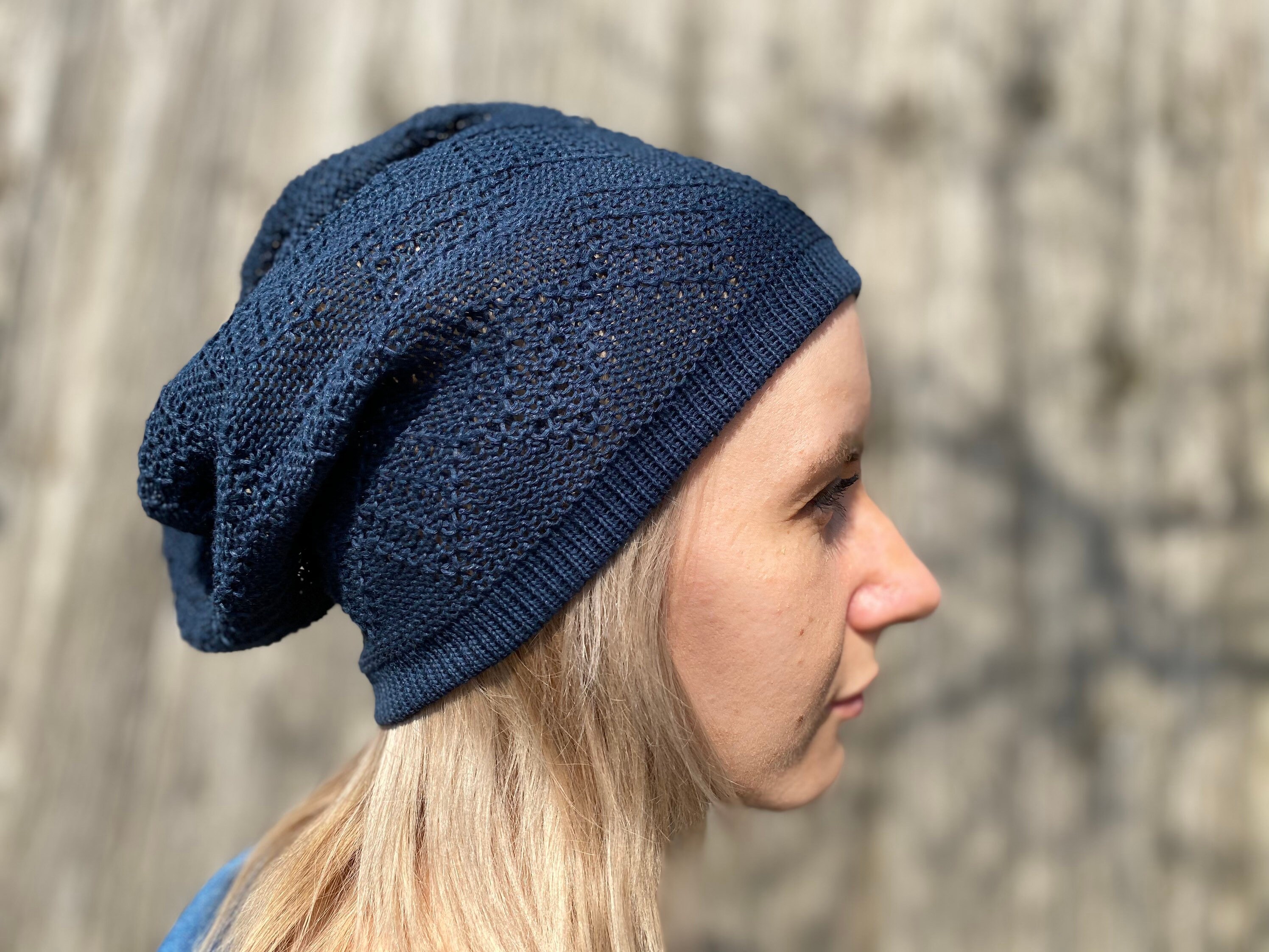 Women Summer Beanie Knit Hat Dark Blue 