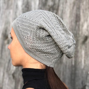 New summer beanie, Gray knit women  summer hat, gray  beanie, cotton slouchy hat,  sun hat