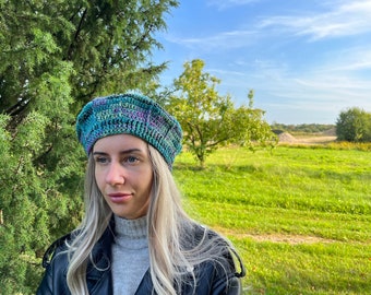 Rainbow crochet  women  hat, multicolored autumn, winter  beret, sun hat, wool  beret, women gift