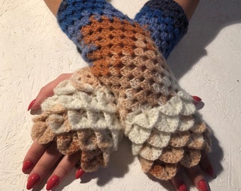 Nee! Long crochet womens gloves, dragon scale wool gloves, rainbow  warmers, Arm Warmers, gift accessories for women