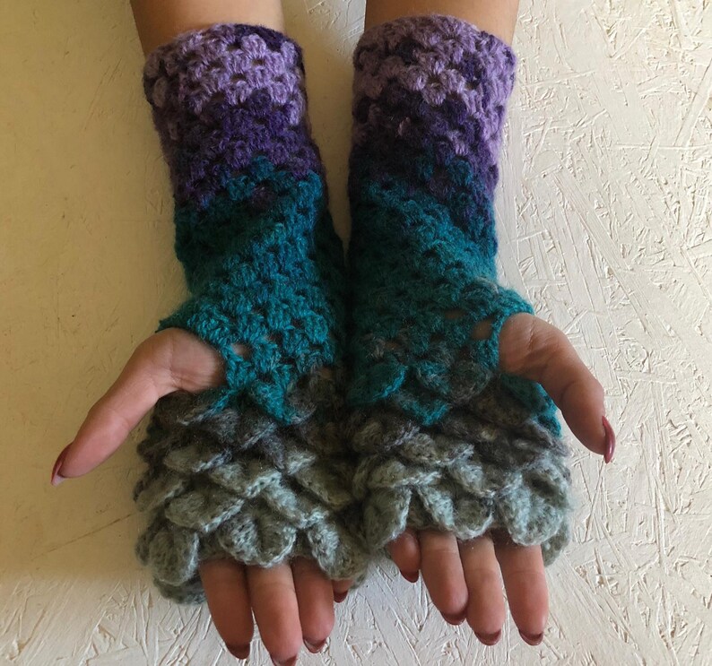 new Fingerless Gloves Crocheted Arm Warmers dragon scales crochet gloves crochet women/'s gloves women/'s Arm Warmers dragon scales gloves