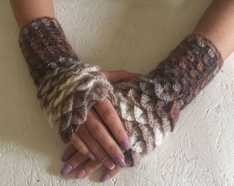 Guantes de ganchillo sin dedos con punto de cocodrilo, guantes sin dedos para mujer con diseño de escamas de dragón, guantes de ganchillo para mujer, calentadores de brazos para mujer, regalo, accesorio