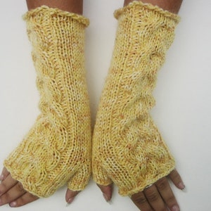 Knitted Yellow Fingerless Half Gloves with Cable, Woman, Handmade winter glove scable gloves women yellow fingerless knit fingerless