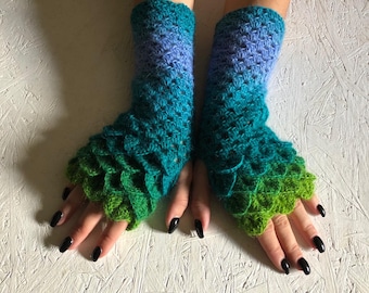 new Fingerless Gloves, dragon scale gloves women fingerless Crocheted Arm Warmers fingerless gloves Autumn Fingerless, Ready to ship!