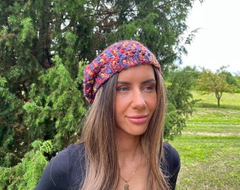 Rainbow crochet  women  hat, multicolored autumn, winter  beret, sun hat, wool  beret, women gift