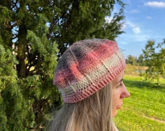 Rainbow crochet  women  hat, multicolored autumn, winter  beret, sun hat, wool  beret, women gift