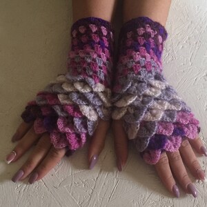 New gift for women! women  dragon scale fingerless, lilac  crochet women's gloves, women's Arm Warmers