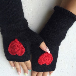 Black Heart Gloves knitting gloves, Blackwarmers