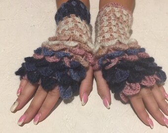 Fingerless Gloves,  new women Dragon Scale gloves women's Arm Warmers, blue pink  winter gift Accessory