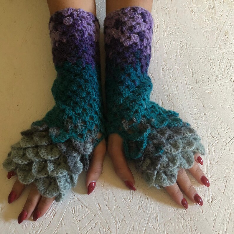 new Fingerless Gloves Crocheted Arm Warmers dragon scales crochet gloves crochet women/'s gloves women/'s Arm Warmers dragon scales gloves