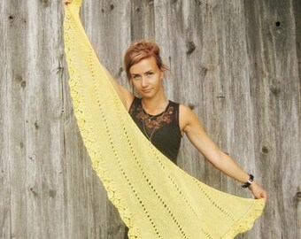 Knit yellow scarf, lace scarf,  bridal Scarf,  women scarves,  women gift wedding, triangle scarf, women accessories