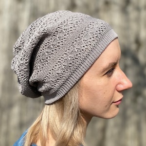 women   Hat knit summer hat, knit beanie, brown gray beanie,  linen slouchy hat, sun hat