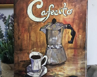 Cafecito canvas print 8"x10"x0.75", cuban coffee, cuban percolator,cuban kitchen, cuban art, spanish art, spanish kitchen