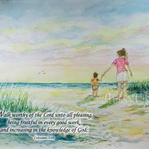 Mommy and Me at the Beach - Colossians 1, printable download inspirational scripture 8&quot;x10&quot;, mother and daughter on the beach