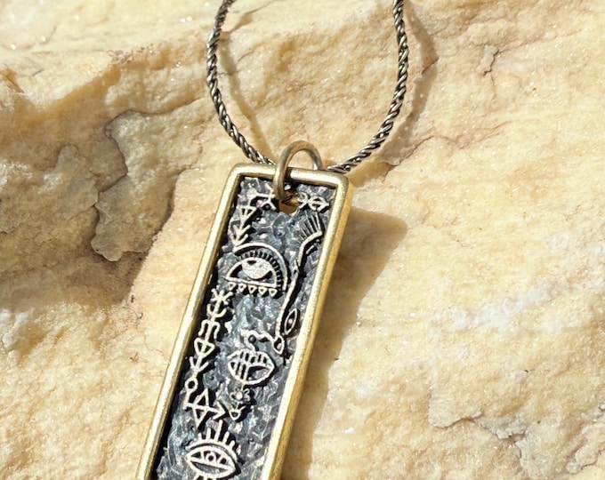 Featured listing image: Oxidized Sterling Silver Necklace & gold plated oxidized Hieroglyph Amulet