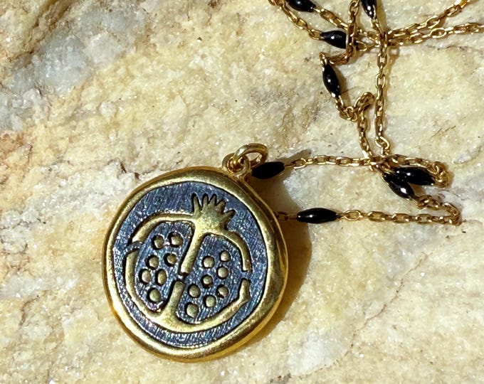 Featured listing image: Gold plated Sterling Silver Necklace with Black Onyx & Pomegranate Medallion