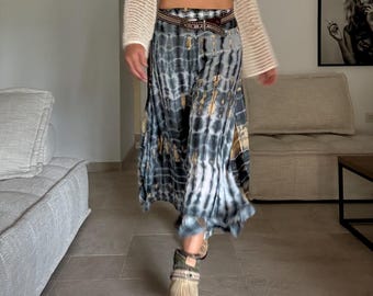 Bohemian Tie-Dye Pants – Wide Leg Asymmetric Split | Soft Cotton Festival Pants with Elastic Waist