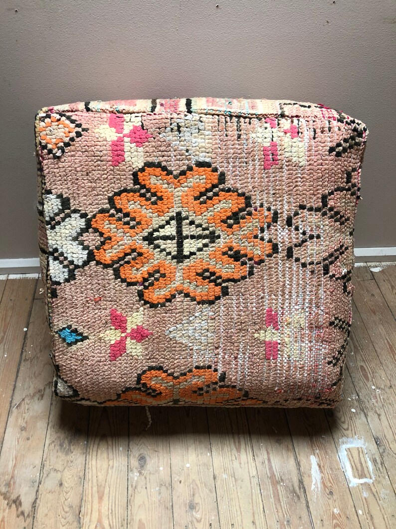 Handmade Moroccan poof 100/% wool kilim 60x60x25cm P202