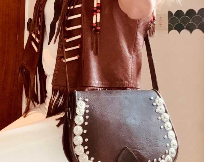 Featured listing image: Morrocan leather boho gypsy bag with studs & coins