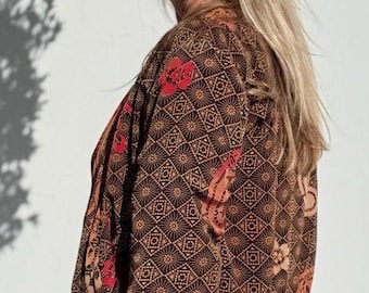 Bomber jacket made from vintage saree fabric