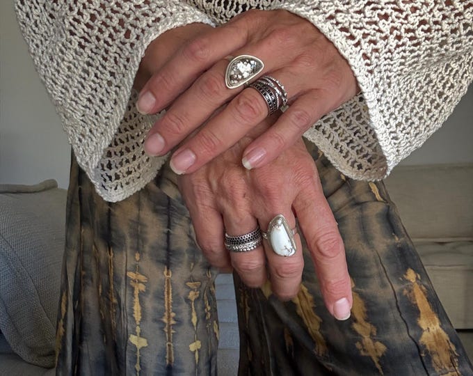Featured listing image: Sterling Silver Ring with Jasper – Adjustable Boho Ring | Natural Gemstone Jewelry Gift for Her
