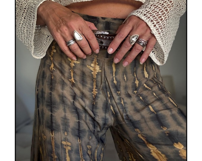 Featured listing image: Bohemian Tie-Dye Pants – Wide Leg Asymmetric Split | Soft Cotton Festival Pants with Elastic Waist