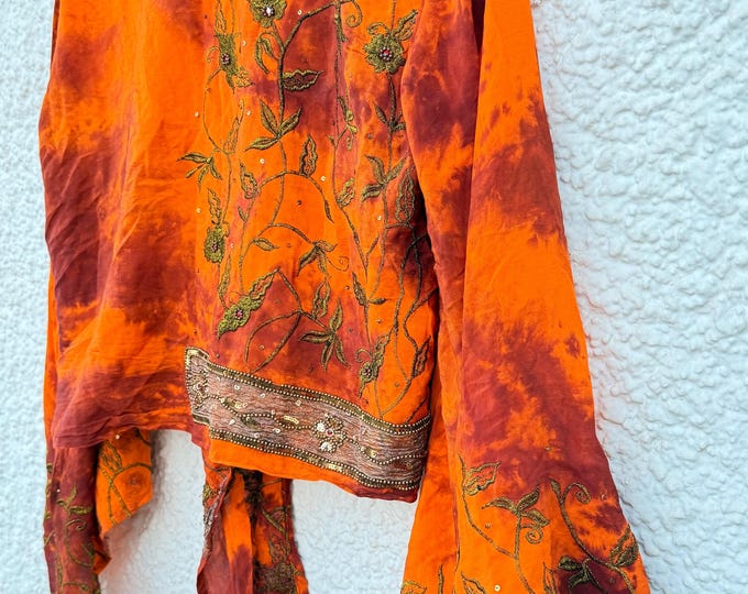Featured listing image: Luxury Indian Sari wrap top with bell sleeves & sequins