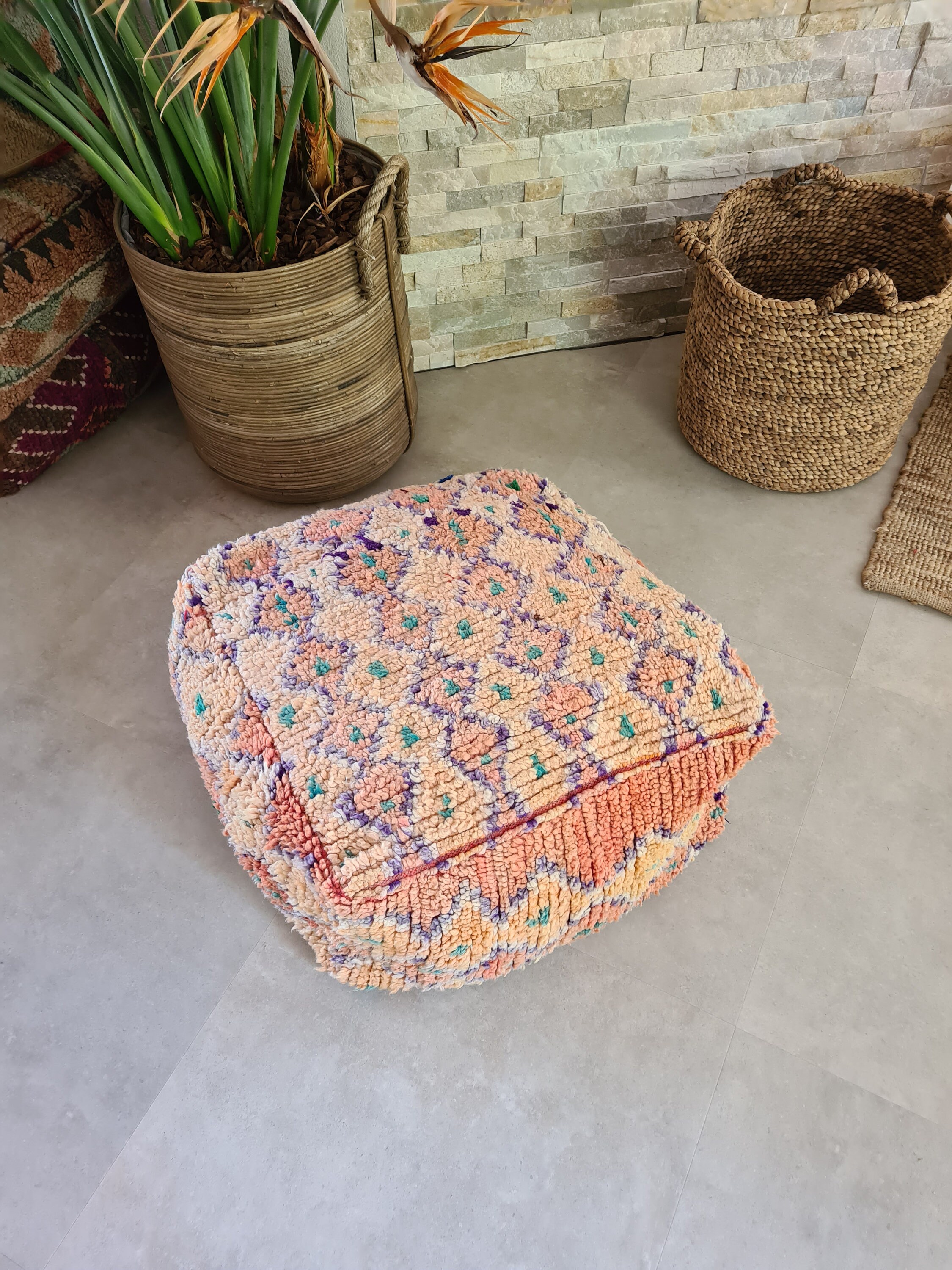 Moroccan kilim boujaad pouf Big floor pillow Handmade Moroccan poof 100