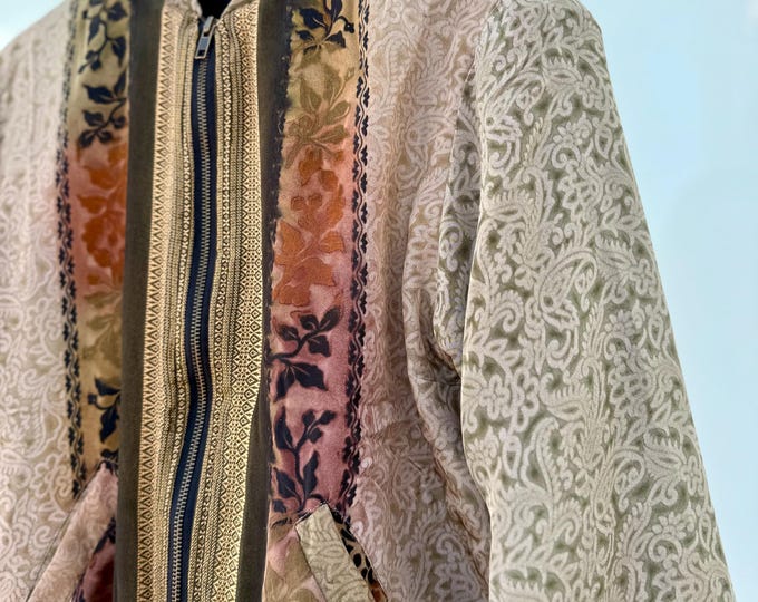Featured listing image: Luxury bomber jacket made of Indian Saree fabric