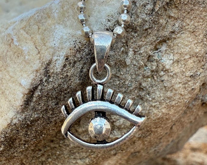 Featured listing image: Sterling Silver Evil Eye Necklace | Dainty Boho Layering Jewelry | Silver Chain with Beads | Handmade Fine Jewelry Gift
