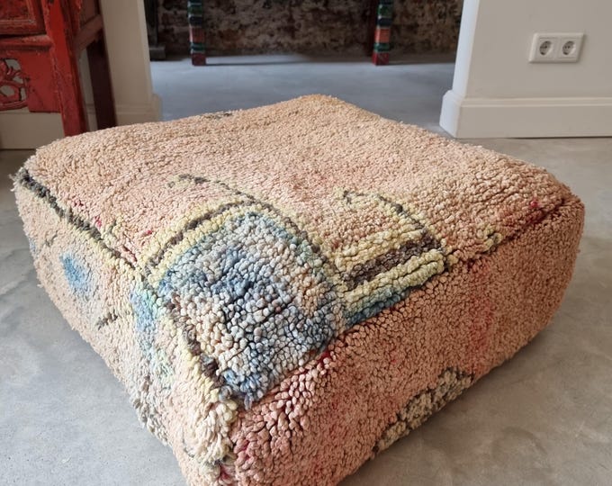 Featured listing image: Moroccan kilim boujaad pouf Big floor pillow Handmade Moroccan poof 100% wool kilim 60x60x25cm P214