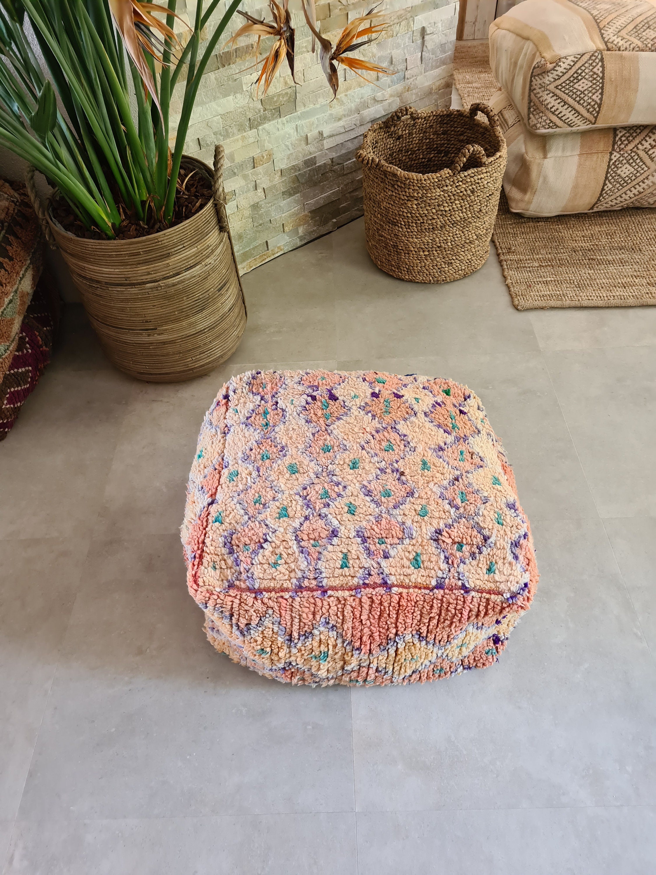 Moroccan kilim boujaad pouf Big floor pillow Handmade Moroccan poof 100