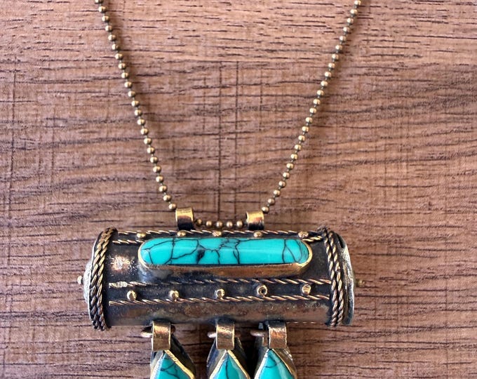 Featured listing image: Vintage Turquoise Statement Necklace | Bohemian Pendant | Southwestern Style | Festival Jewelry