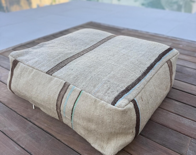 Featured listing image: Moroccan kilim pouf / Big floor pillow / Vintage textile pouf / Handmade Moroccan poof / 100% wool / 60x60x25cm