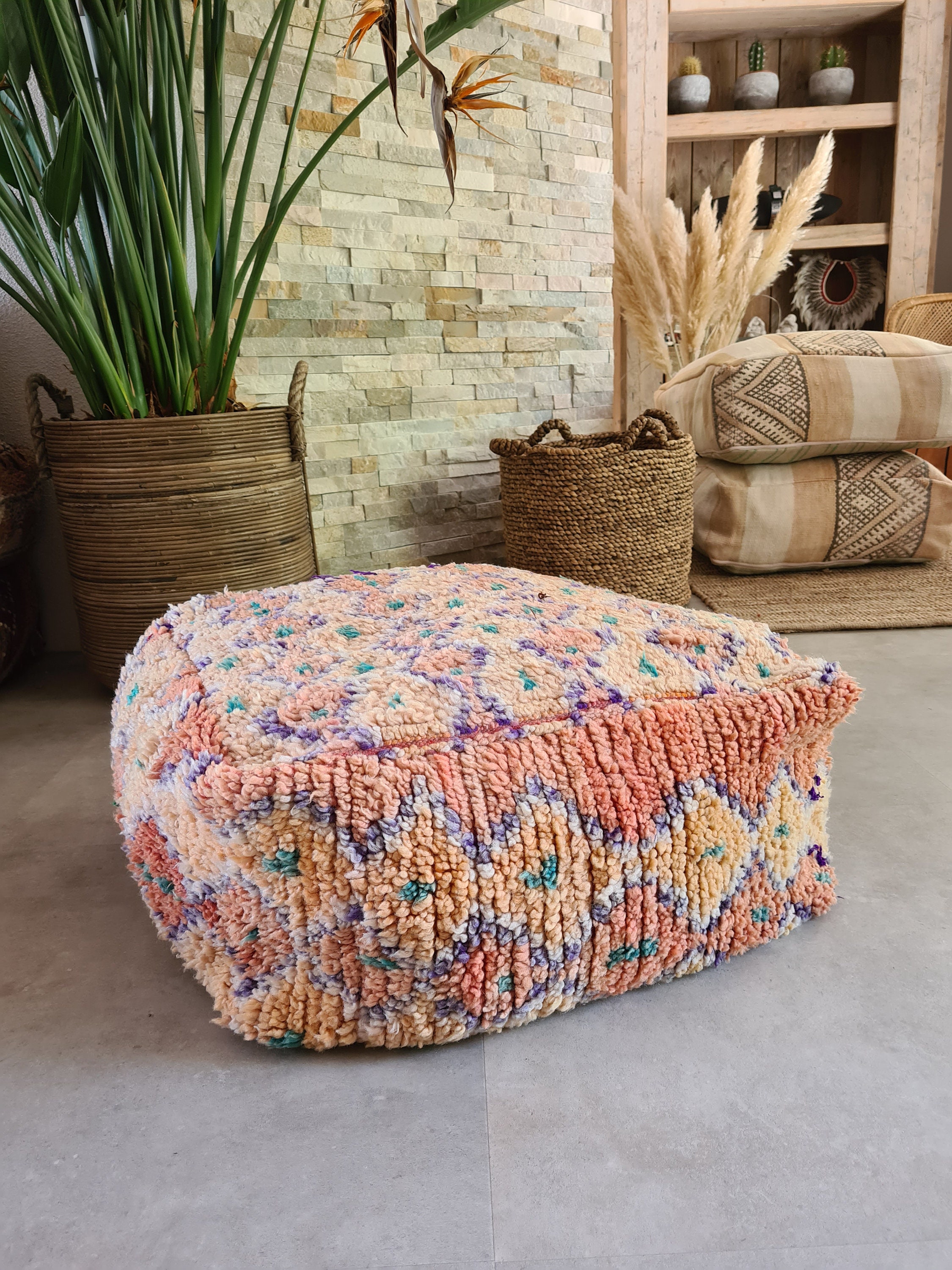 Moroccan kilim boujaad pouf Big floor pillow Handmade Moroccan poof 100