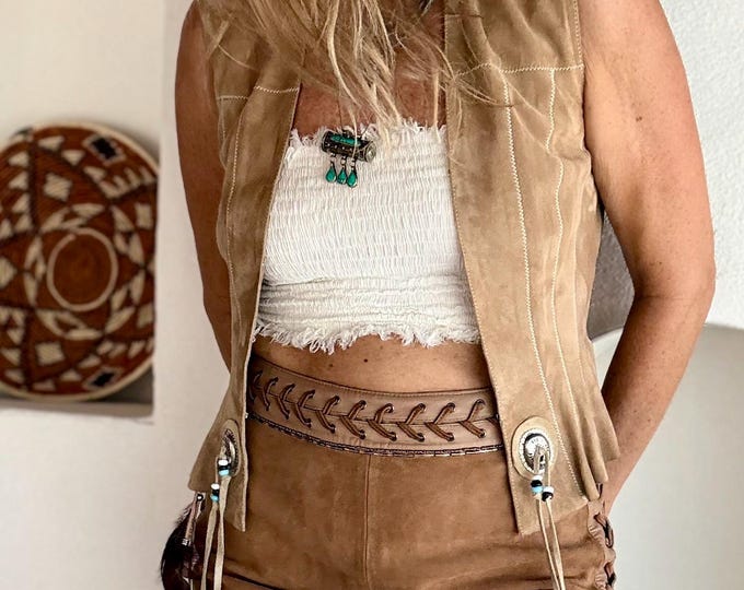 Featured listing image: Vintage ENATO Suede Vest – One of a Kind | Hand-Customized with Western Conchos | Boho Festival Style