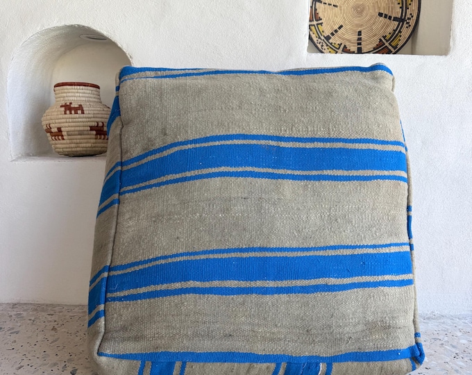 Featured listing image: Moroccan kilim pouf / Big floor pillow / Handmade Moroccan poof / 100% wool kilim / 60x60x25cm