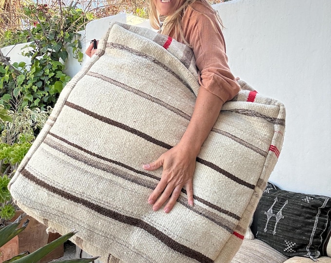 Featured listing image: Moroccan kilim pouf / Big floor pillow / Handmade Moroccan poof / 100% wool kilim / 60x60x25cm