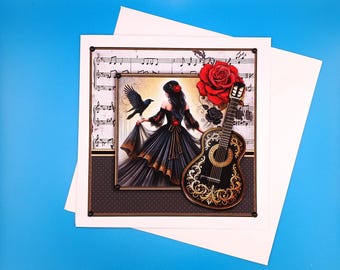 Gothic Birthday Card, Handmade, Decoupage
