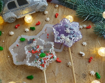Silicone mold &quot;Snowflake 4&quot; rattle shaker lollipop mold school chocolate mold