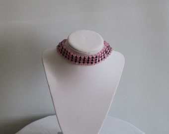 Pink and black four tiered choker necklace