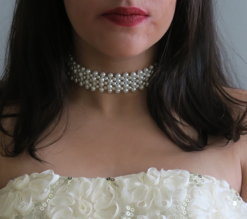 Bridal White Pearl Choker Necklace Etsy