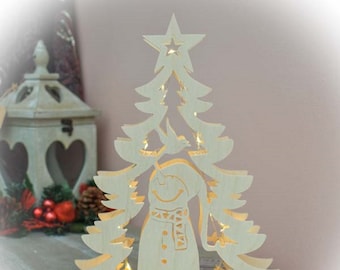 Lit Christmas Tree Snowman Decoration