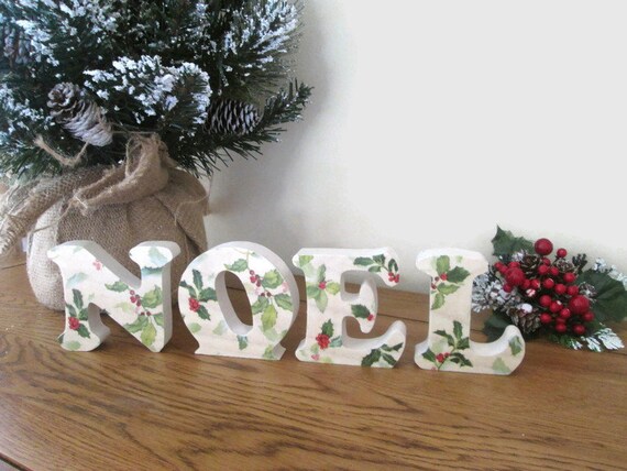 Noel Letters Decoupaged Christmas Decoration Etsy